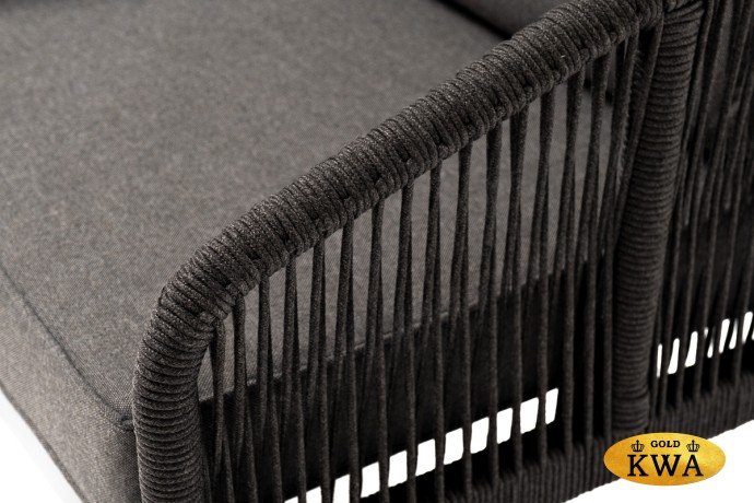 "Канны" кресло плетеное из роупа, каркас алюминий темно-серый (RAL7024) муар, роуп темно-серый круглый, ткань темно-серая 027