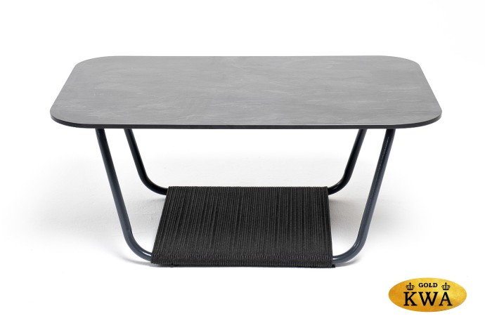 "Гранада" журнальный стол 90х60см из HPL, цвет "серый гранит", каркас темно-серый (RAL7024) муар, роуп темно-серый круглый
