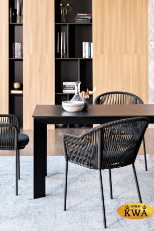 "Венето" обеденная группа на 4 персоны со стульями "Лион", каркас темно-серый, роуп темно-серый