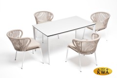 &quot;Малага&quot; обеденная группа на 4 персоны со стульями &quot;Милан&quot;, каркас белый, роуп бежевый