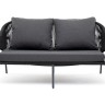 "Милан" диван 2-местный плетеный из роупа, каркас алюминий темно-серый (RAL7024), роуп темно-серый круглый, ткань темно-серая 019