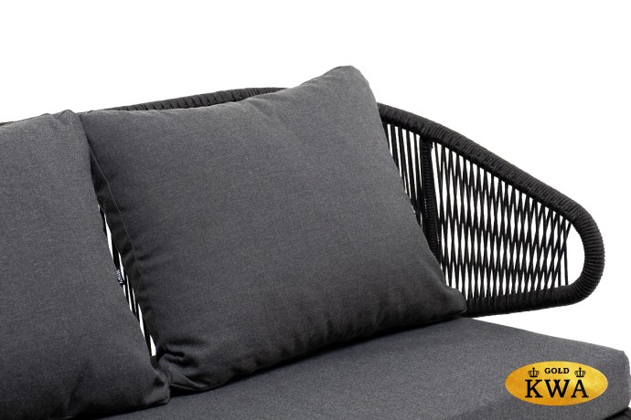 "Милан" диван 2-местный плетеный из роупа, каркас алюминий темно-серый (RAL7024), роуп темно-серый круглый, ткань темно-серая 019