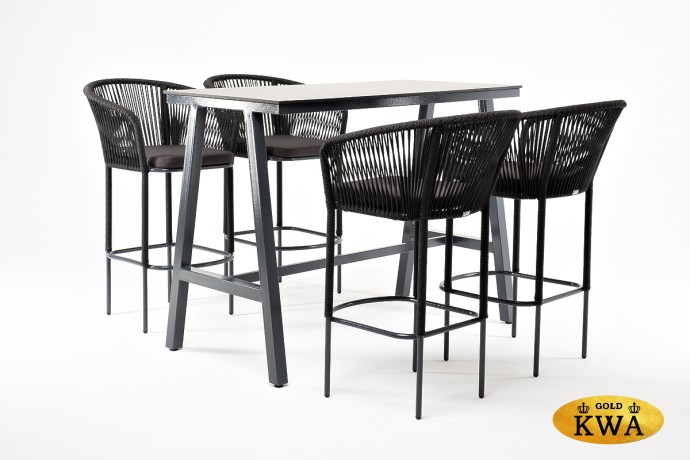 "Рио" барный комплект на 4 персоны, стол HPL "серый гранит", цвет темно-серый