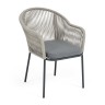 "Лион" стул плетеный из роупа, каркас из стали темно-серый (RAL7024) муар, роуп серый меланж круглый, ткань серая 017