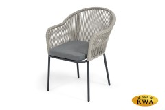 "Лион" стул плетеный из роупа, каркас из стали темно-серый (RAL7024) муар, роуп серый меланж круглый, ткань серая 017