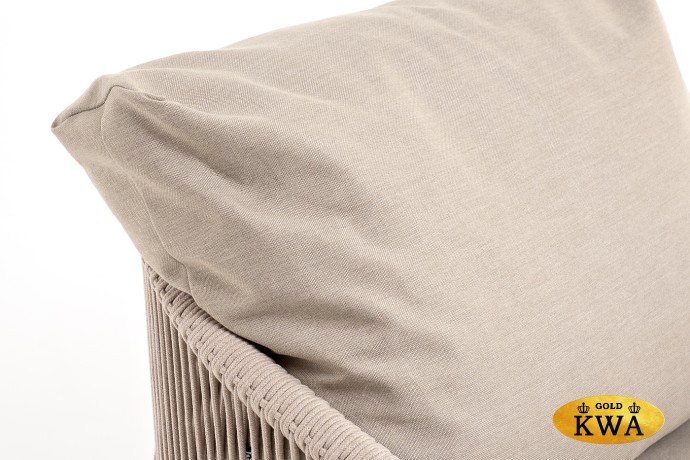 "Верона" кресло плетеное из роупа, каркас алюминий белый муар, роуп бежевый круглый, ткань бежевая 052