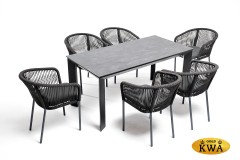 &quot;Венето&quot; обеденная группа на 6 персон со стульями &quot;Марсель&quot;, каркас темно-серый, роуп темно-серый