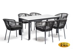 &quot;Венето&quot; обеденная группа на 6 персон со стульями &quot;Марсель&quot;, каркас темно-серый, роуп темно-серый