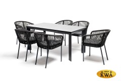 &quot;Венето&quot; обеденная группа на 6 персон со стульями &quot;Марсель&quot;, каркас темно-серый, роуп темно-серый