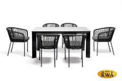 &quot;Венето&quot; обеденная группа на 6 персон со стульями &quot;Марсель&quot;, каркас темно-серый, роуп темно-серый