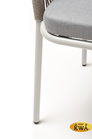 "Лион" стул плетеный из роупа, каркас алюминий светло-серый (RAL7035) муар, роуп серый меланж круглый, ткань светло-серая