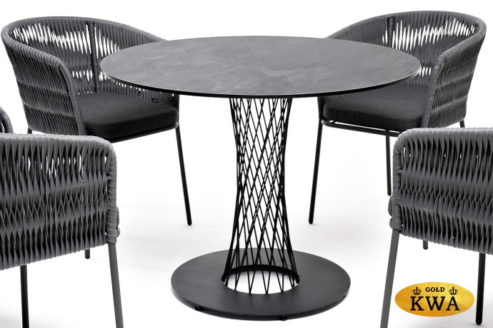 "Диего" обеденная группа на 4 персоны со стульями "Бордо" плетения колос, столешница "серый гранит"