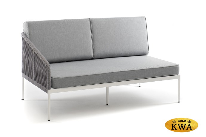 "Канны" правый модуль плетеный из роупа, каркас алюминий светло-серый (RAL7035) шагрень, роуп серый круглый, ткань серая 017