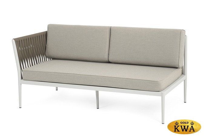 "Касабланка" правый модуль плетеный из роупа, каркас алюминий светло-серый (RAL7035) муар, роуп серо-коричневый 23мм, ткань бежевая 15052