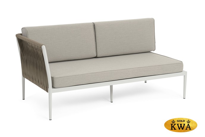 "Касабланка" правый модуль плетеный из роупа, каркас алюминий светло-серый (RAL7035) муар, роуп серо-коричневый 23мм, ткань бежевая 15052