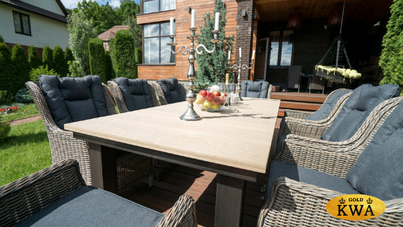 Стол Парклэнд (кор/сер) + 8 кресел Бергамо коричневый