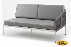 "Канны" левый модуль плетеный из роупа, каркас алюминий светло-серый (RAL7035) шагрень, роуп серый круглый, ткань серая 017