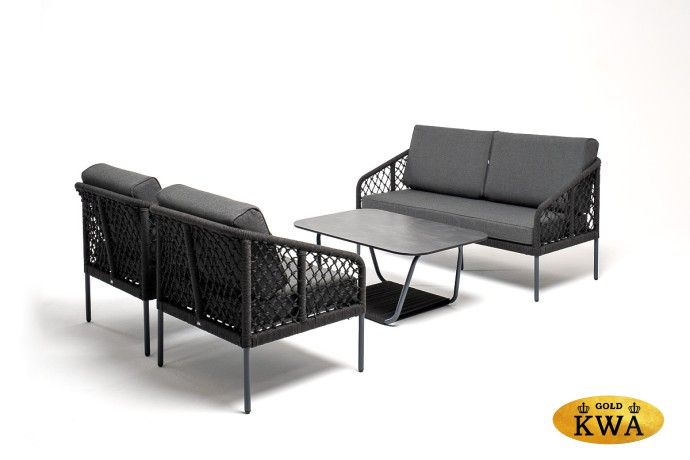 "Канны" лаунж-зона 4-местная из роупа узелкового плетения, каркас алюминий, роуп темно-серый