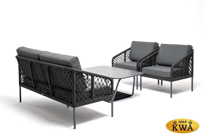 "Канны" лаунж-зона 4-местная из роупа узелкового плетения, каркас алюминий, роуп темно-серый