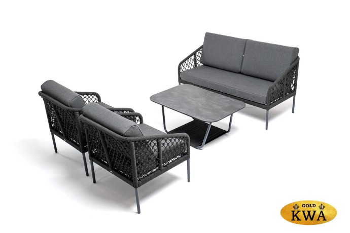 "Канны" лаунж-зона 4-местная из роупа узелкового плетения, каркас алюминий, роуп темно-серый