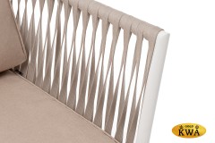 &quot;Касабланка&quot; диван 2-местный плетеный из роупа, каркас алюминий светло-серый (RAL7035) шагрень, роуп серо-коричневый 23мм, ткань Savana Ivory