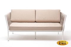 &quot;Касабланка&quot; диван 2-местный плетеный из роупа, каркас алюминий светло-серый (RAL7035) шагрень, роуп серо-коричневый 23мм, ткань Savana Ivory