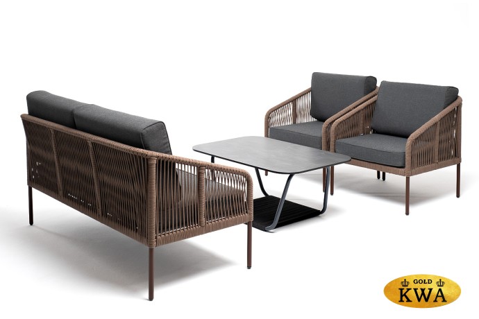 "Канны" лаунж-зона 4-местная из роупа, каркас алюминий коричневый, роуп коричневый, ткань темно-серая