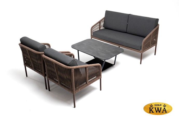 "Канны" лаунж-зона 4-местная из роупа, каркас алюминий коричневый, роуп коричневый, ткань темно-серая