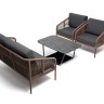 "Канны" лаунж-зона 4-местная из роупа, каркас алюминий коричневый, роуп коричневый, ткань темно-серая
