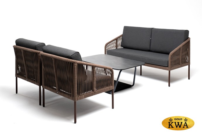 "Канны" лаунж-зона 4-местная из роупа, каркас алюминий коричневый, роуп коричневый, ткань темно-серая