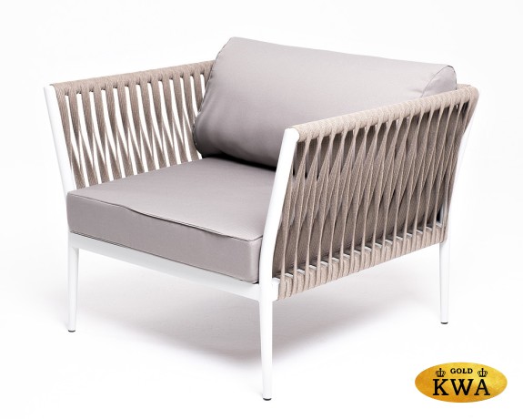 "Касабланка" кресло плетеное из роупа, каркас алюминий светло-серый (RAL7035) шагрень, роуп серо-коричневый 23мм, ткань Neo ash