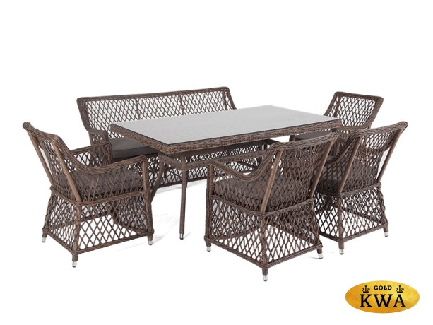 "Катания" обеденная группа плетеная на 6 персон, цвет коричневый