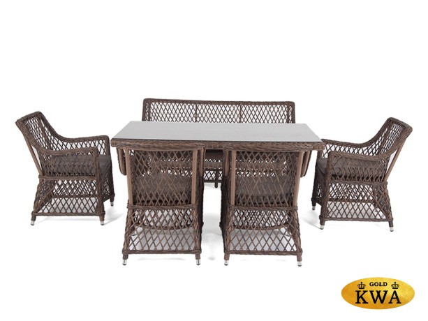 "Катания" обеденная группа плетеная на 6 персон, цвет коричневый