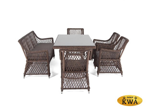 "Катания" обеденная группа плетеная на 6 персон, цвет коричневый