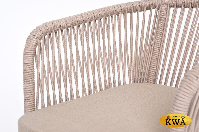 "Марсель" стул барный плетеный из роупа, каркас из стали белый муар, роуп бежевый круглый, ткань бежевая