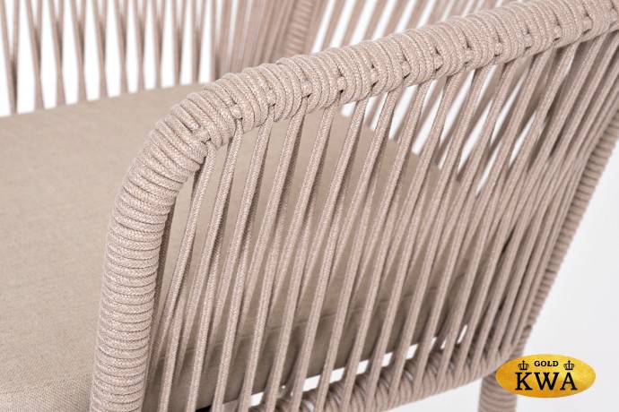 "Марсель" стул барный плетеный из роупа, каркас из стали белый муар, роуп бежевый круглый, ткань бежевая