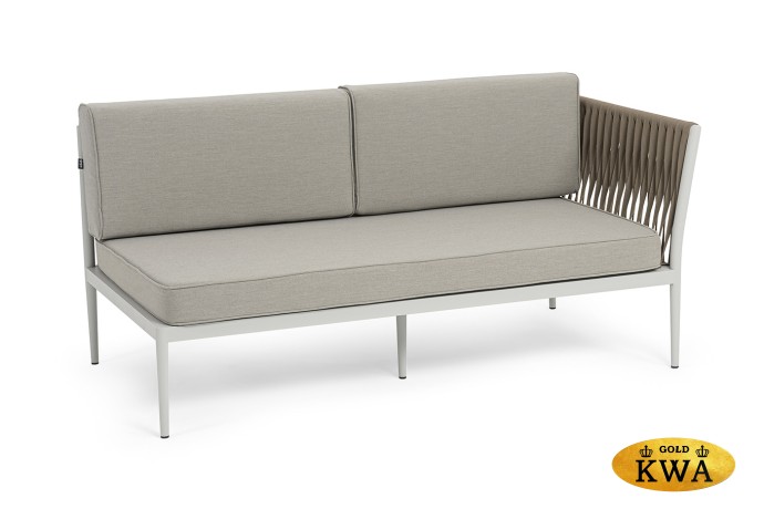 "Касабланка" левый модуль плетеный из роупа, каркас алюминий светло-серый (RAL7035) муар, роуп серо-коричневый 23мм, ткань бежевая 15052