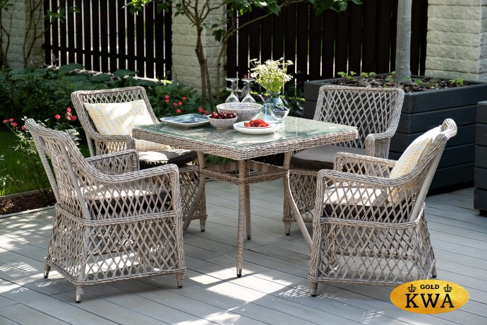 "Айриш" обеденная группа плетеная на 4 персоны, цвет бежевый