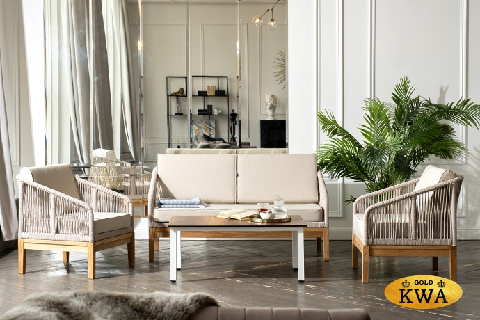 "Канны" лаунж-зона 4-ая из роупа со столиком "Канны" цвета "дуб", основание дуб, роуп бежевый