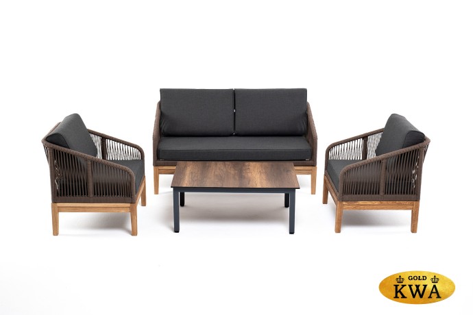 "Канны" лаунж-зона 4-ая из роупа со столиком "Канны" цвета "дуб", основание дуб, роуп коричневый