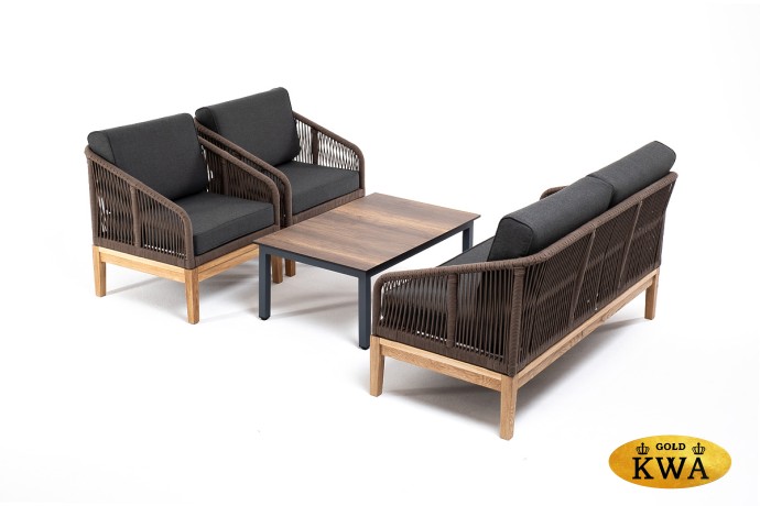 "Канны" лаунж-зона 4-ая из роупа со столиком "Канны" цвета "дуб", основание дуб, роуп коричневый