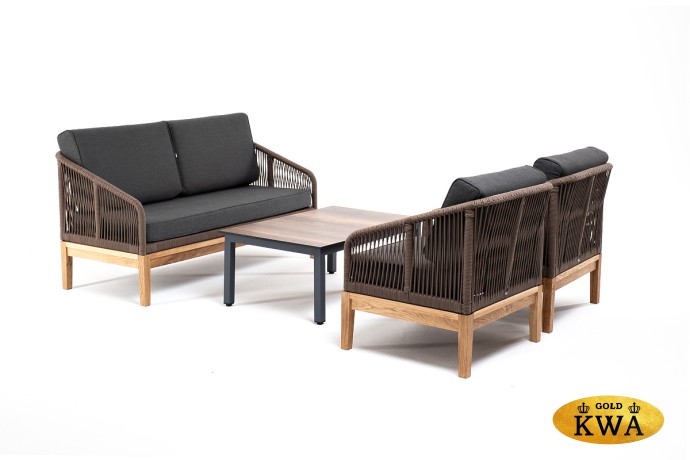 "Канны" лаунж-зона 4-ая из роупа со столиком "Канны" цвета "дуб", основание дуб, роуп коричневый