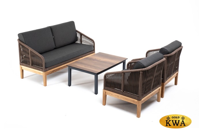 "Канны" лаунж-зона 4-ая из роупа со столиком "Канны" цвета "дуб", основание дуб, роуп коричневый