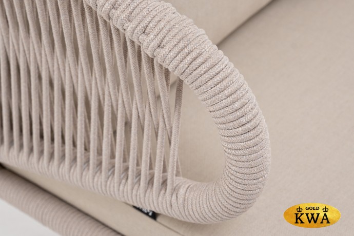 "Милан" кресло плетеное из роупа, каркас алюминий белый шагрень, роуп бежевый круглый, ткань бежевая