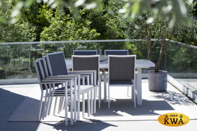 4096-0120-50-71 Sottenville на 8 персон Комплект обеденной мебели белый/серый, алюминий/текстилен