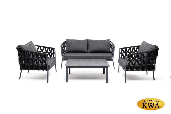 "Диего" лаунж-зона 4-местная плетеная из роупа (веревки), каркас алюминиевый серый, роуп темно-серый