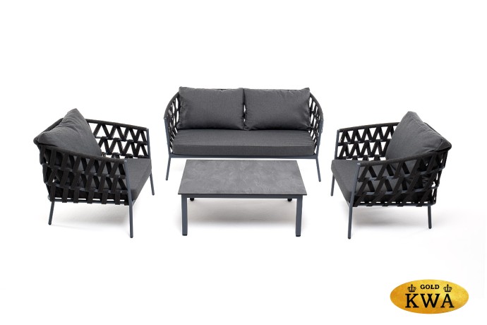 "Диего" лаунж-зона 4-местная плетеная из роупа (веревки), каркас алюминиевый серый, роуп темно-серый