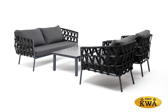 "Диего" лаунж-зона 4-местная плетеная из роупа (веревки), каркас алюминиевый серый, роуп темно-серый