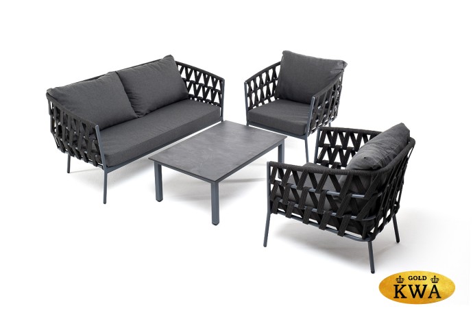 "Диего" лаунж-зона 4-местная плетеная из роупа (веревки), каркас алюминиевый серый, роуп темно-серый