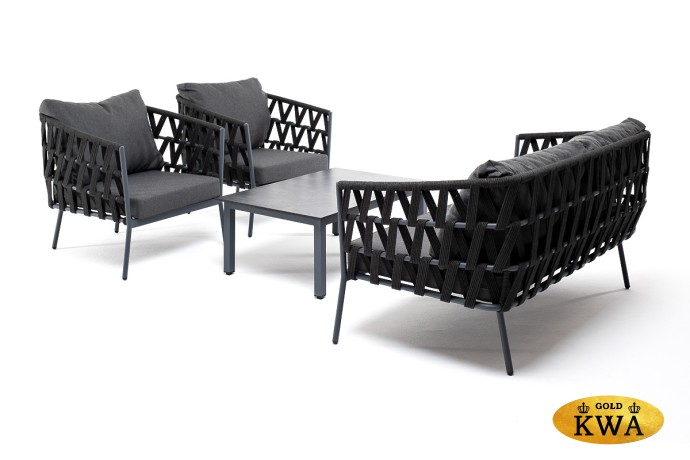 "Диего" лаунж-зона 4-местная плетеная из роупа (веревки), каркас алюминиевый серый, роуп темно-серый